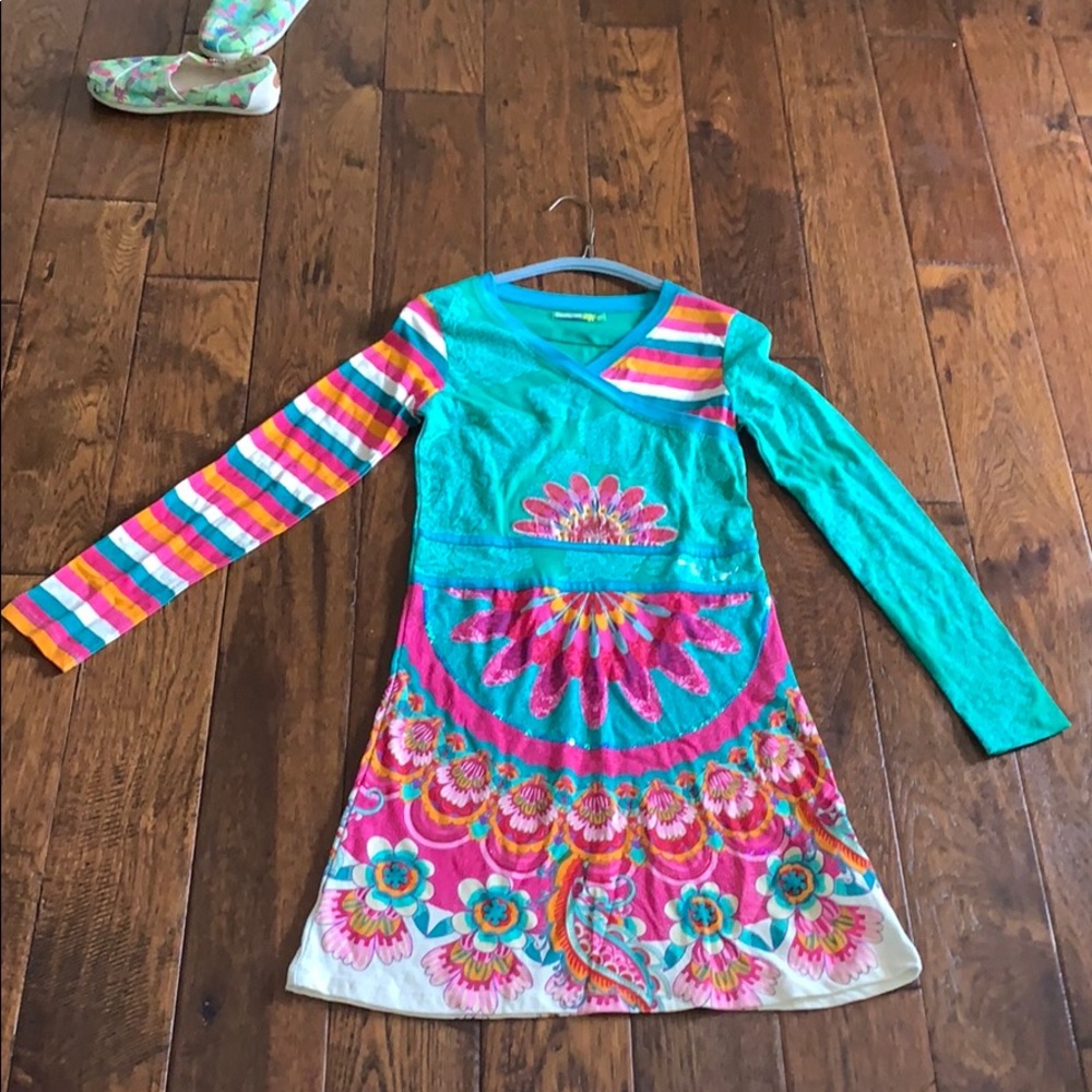 Desigual girls green and pink dress size 13/14
